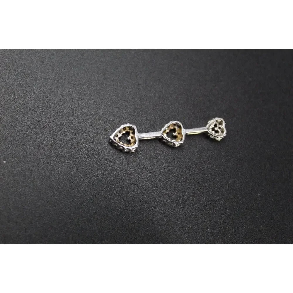 10K White Gold Genuine Diamond Triple Heart Pendant Charm Open Heart Love 1”